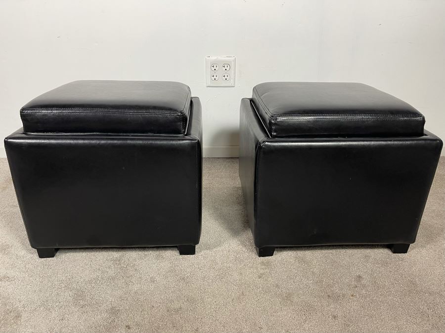 Pair Of Safavieh Single Tray Square Foot Rest Storage Ottoman [Photo 4]