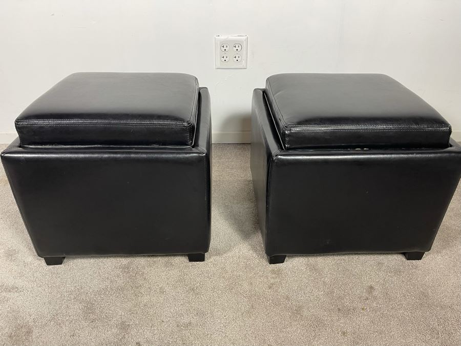 Pair Of Safavieh Single Tray Square Foot Rest Storage Ottoman [Photo 5]