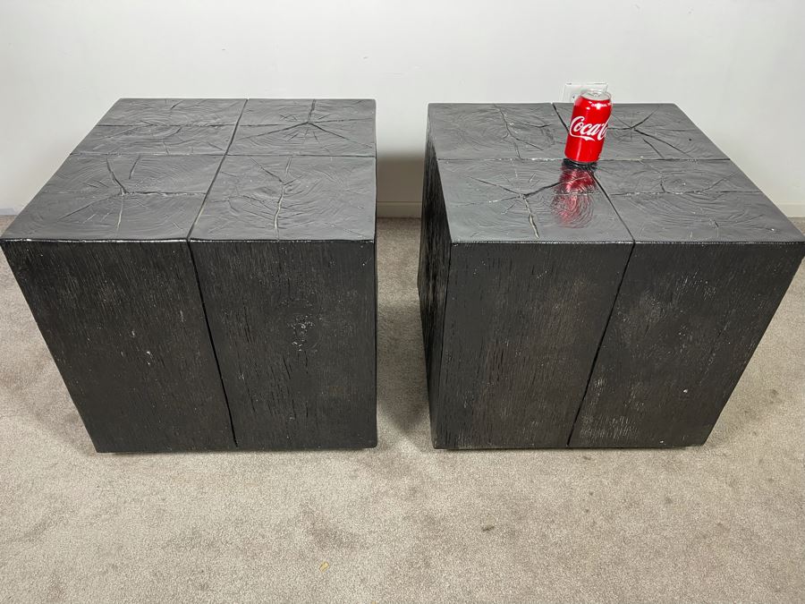 Pair Of Black Faux Wooden Cube Side Tables 22W X 22D X 22H