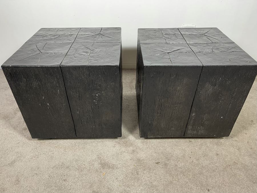 Pair Of Black Faux Wooden Cube Side Tables 22W X 22D X 22H [Photo 8]