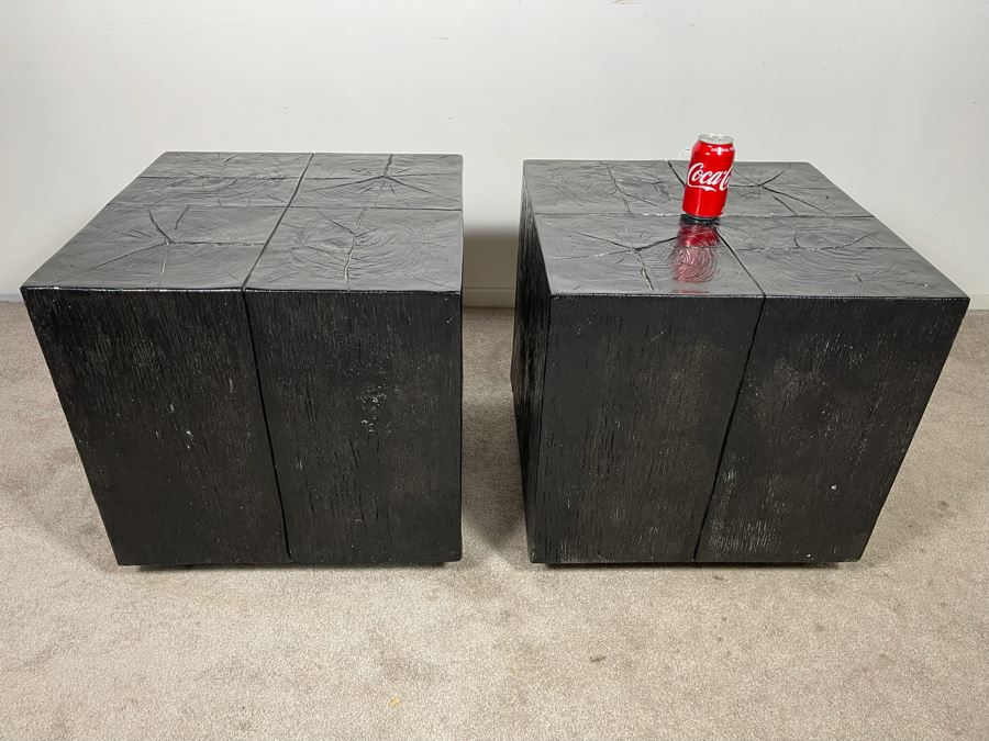 Pair Of Black Faux Wooden Cube Side Tables 22W X 22D X 22H [Photo 10]