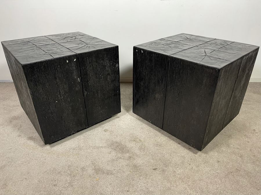Pair Of Black Faux Wooden Cube Side Tables 22W X 22D X 22H [Photo 5]