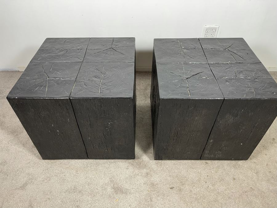 Pair Of Black Faux Wooden Cube Side Tables 22W X 22D X 22H [Photo 9]