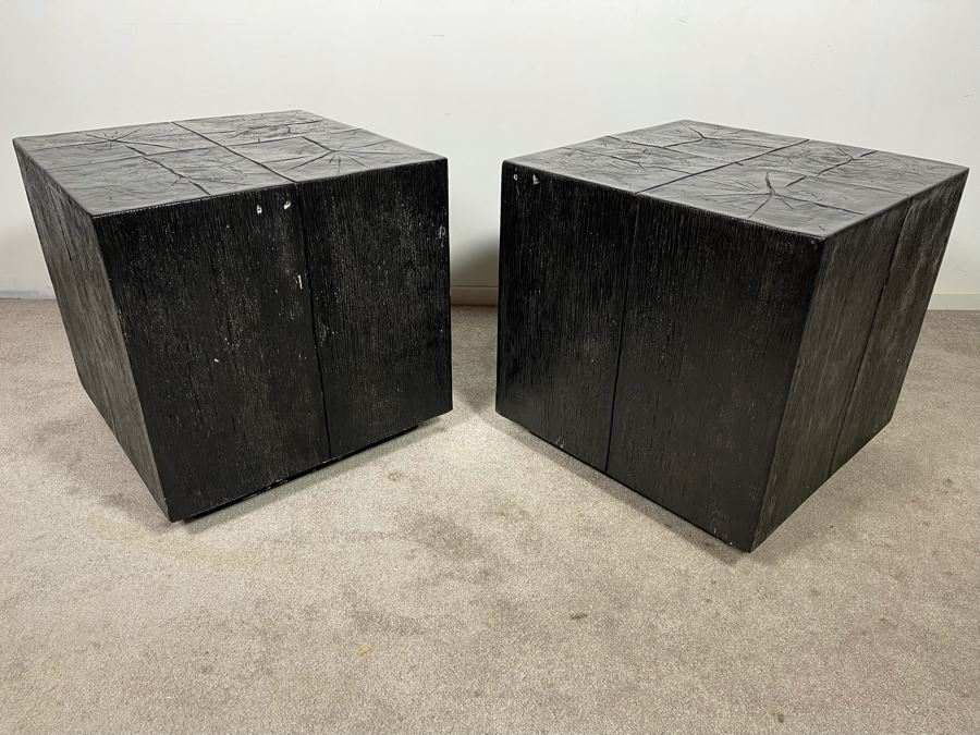 Pair Of Black Faux Wooden Cube Side Tables 22W X 22D X 22H [Photo 6]