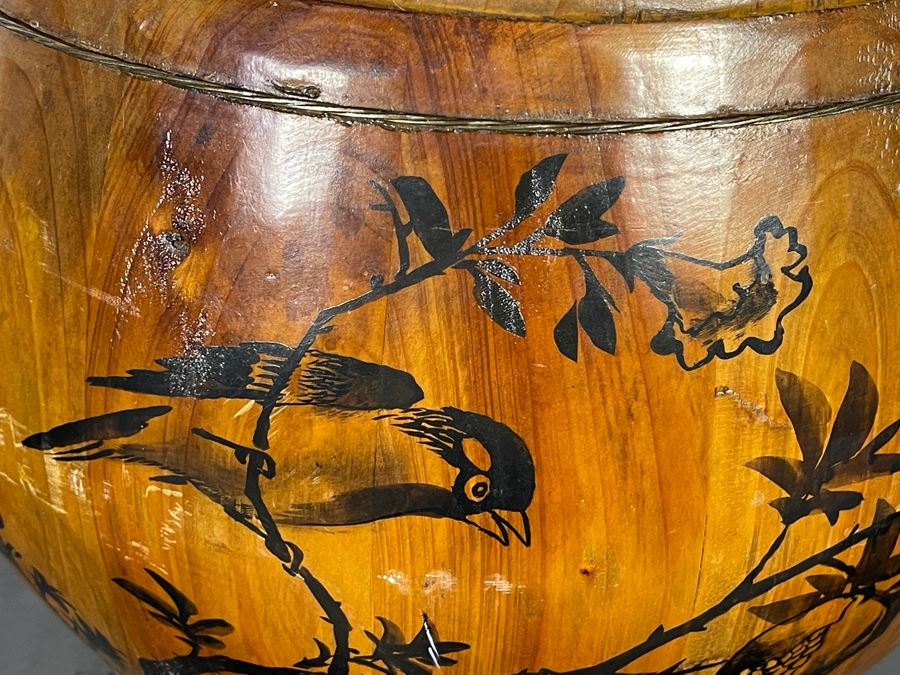 Vintage Asian Wooden Rice Bucket Barrel Container 13W X 13H [Photo 6]