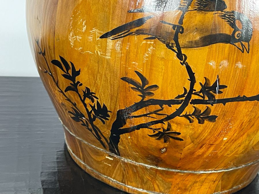 Vintage Asian Wooden Rice Bucket Barrel Container 13W X 13H [Photo 7]