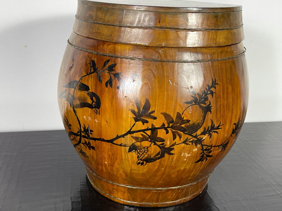Vintage Asian Wooden Rice Bucket Barrel Container 13W X 13H [Photo 5]
