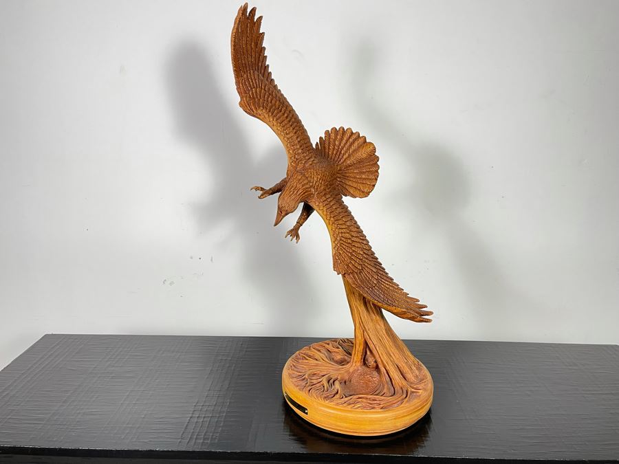 Original W. M. Churchill, Jr. 1994 Wooden Carved Sculpture Titled 'Raptor' (See Photos For Slight Chip On One Feather) 18W X 12D X 30H - Estimate $500-$1,000 [Photo 9]