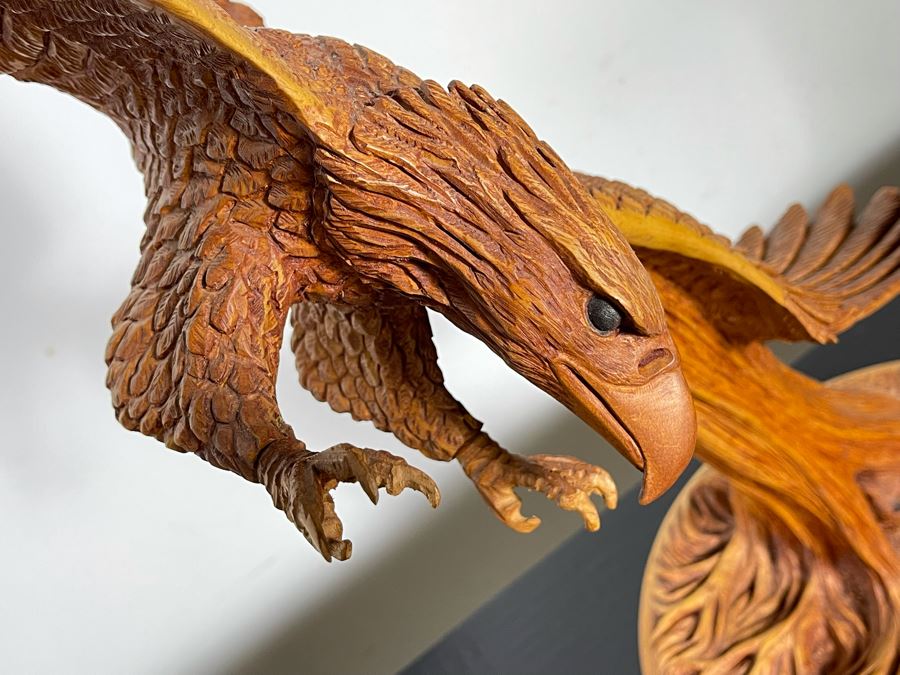 Original W. M. Churchill, Jr. 1994 Wooden Carved Sculpture Titled 'Raptor' (See Photos For Slight Chip On One Feather) 18W X 12D X 30H - Estimate $500-$1,000 [Photo 13]