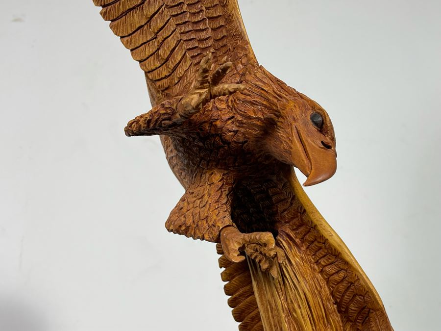 Original W. M. Churchill, Jr. 1994 Wooden Carved Sculpture Titled 'Raptor' (See Photos For Slight Chip On One Feather) 18W X 12D X 30H - Estimate $500-$1,000 [Photo 23]