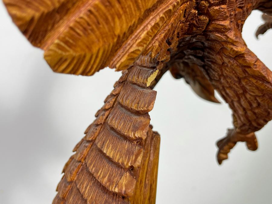 Original W. M. Churchill, Jr. 1994 Wooden Carved Sculpture Titled 'Raptor' (See Photos For Slight Chip On One Feather) 18W X 12D X 30H - Estimate $500-$1,000 [Photo 11]