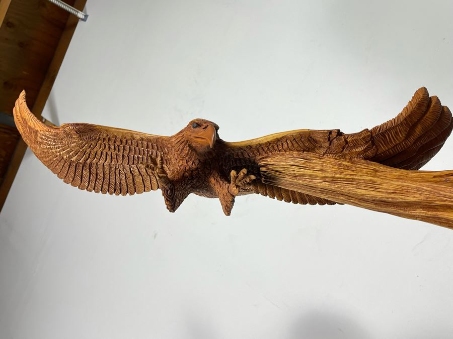 Original W. M. Churchill, Jr. 1994 Wooden Carved Sculpture Titled 'Raptor' (See Photos For Slight Chip On One Feather) 18W X 12D X 30H - Estimate $500-$1,000 [Photo 26]