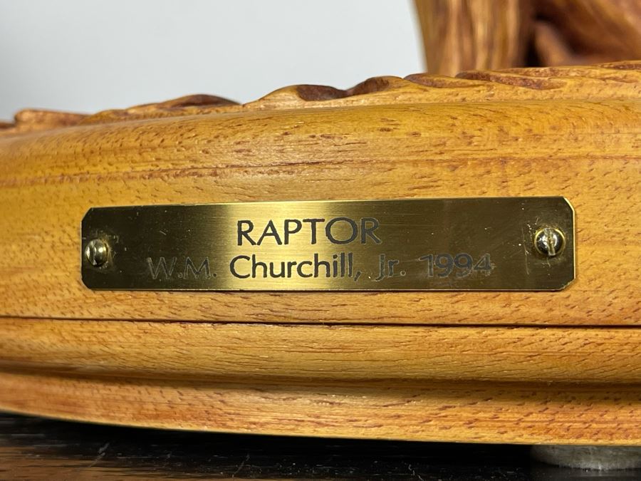 Original W. M. Churchill, Jr. 1994 Wooden Carved Sculpture Titled 'Raptor' (See Photos For Slight Chip On One Feather) 18W X 12D X 30H - Estimate $500-$1,000 [Photo 14]