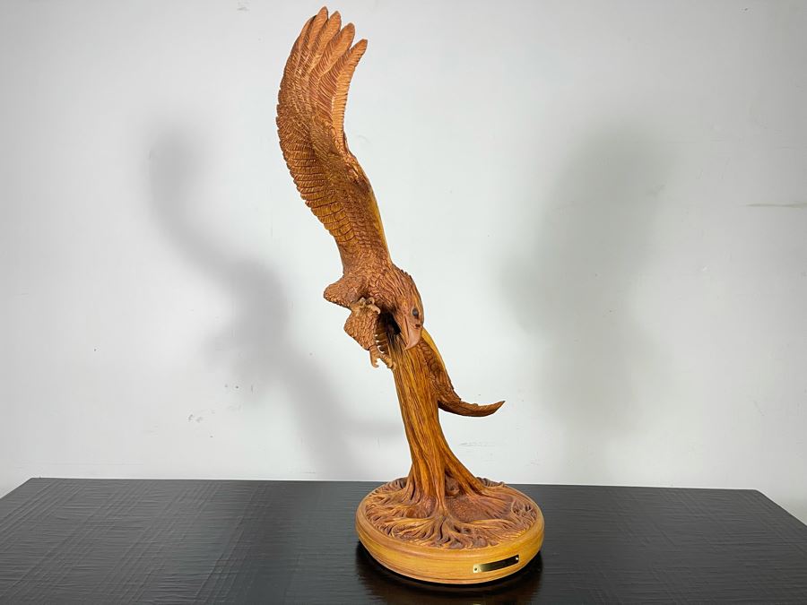 Original W. M. Churchill, Jr. 1994 Wooden Carved Sculpture Titled 'Raptor' (See Photos For Slight Chip On One Feather) 18W X 12D X 30H - Estimate $500-$1,000 [Photo 3]