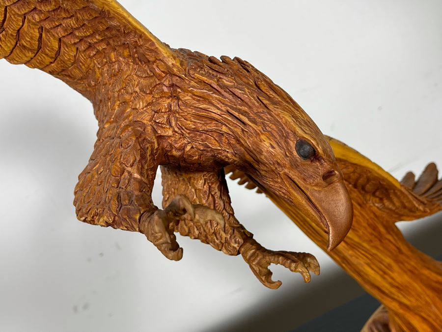 Original W. M. Churchill, Jr. 1994 Wooden Carved Sculpture Titled 'Raptor' (See Photos For Slight Chip On One Feather) 18W X 12D X 30H - Estimate $500-$1,000 [Photo 4]