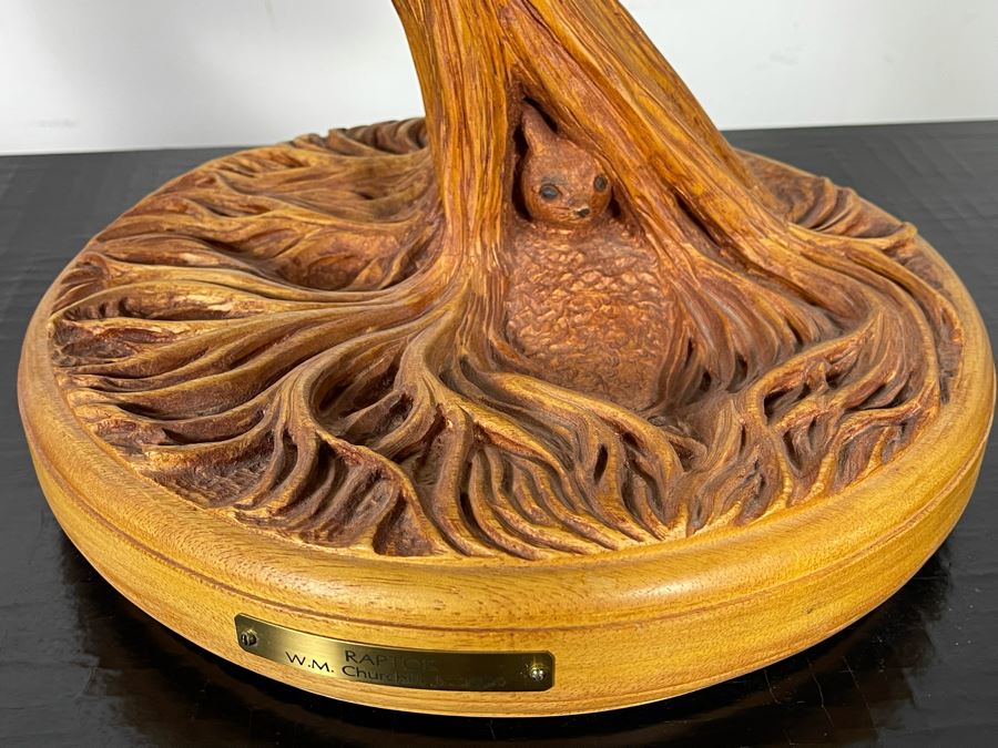 Original W. M. Churchill, Jr. 1994 Wooden Carved Sculpture Titled 'Raptor' (See Photos For Slight Chip On One Feather) 18W X 12D X 30H - Estimate $500-$1,000 [Photo 5]