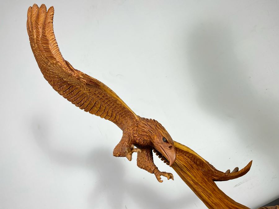 Original W. M. Churchill, Jr. 1994 Wooden Carved Sculpture Titled 'Raptor' (See Photos For Slight Chip On One Feather) 18W X 12D X 30H - Estimate $500-$1,000 [Photo 8]