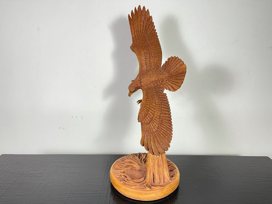 Original W. M. Churchill, Jr. 1994 Wooden Carved Sculpture Titled 'Raptor' (See Photos For Slight Chip On One Feather) 18W X 12D X 30H - Estimate $500-$1,000 [Photo 19]