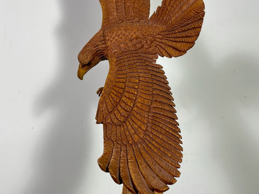 Original W. M. Churchill, Jr. 1994 Wooden Carved Sculpture Titled 'Raptor' (See Photos For Slight Chip On One Feather) 18W X 12D X 30H - Estimate $500-$1,000 [Photo 21]