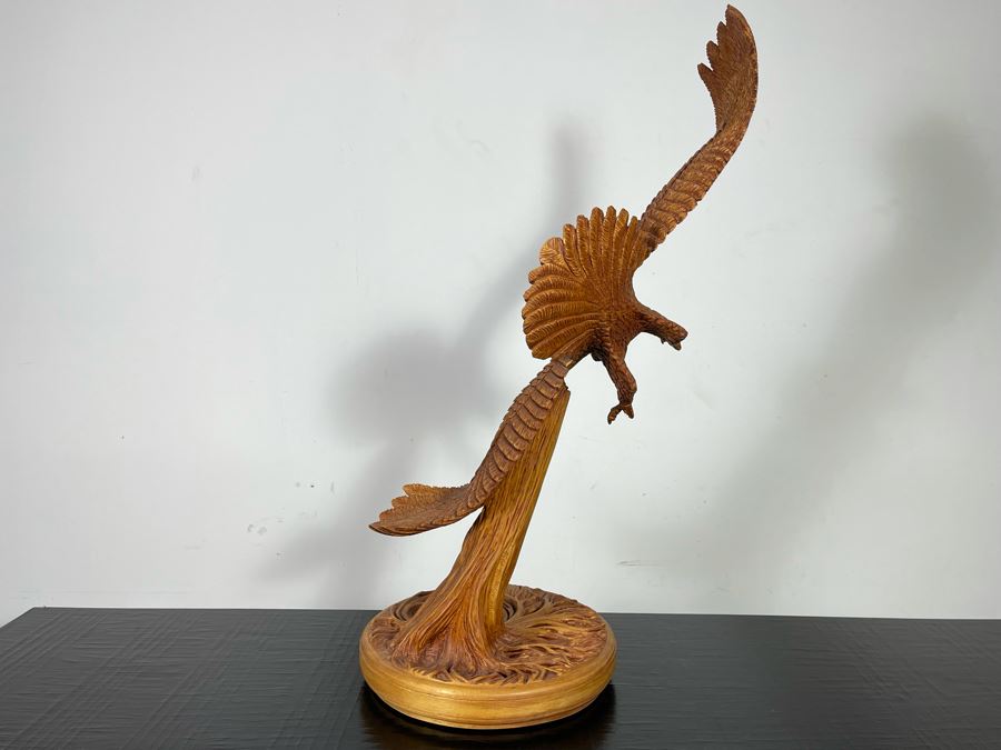 Original W. M. Churchill, Jr. 1994 Wooden Carved Sculpture Titled 'Raptor' (See Photos For Slight Chip On One Feather) 18W X 12D X 30H - Estimate $500-$1,000 [Photo 10]