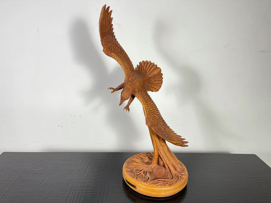 Original W. M. Churchill, Jr. 1994 Wooden Carved Sculpture Titled 'Raptor' (See Photos For Slight Chip On One Feather) 18W X 12D X 30H - Estimate $500-$1,000 [Photo 22]