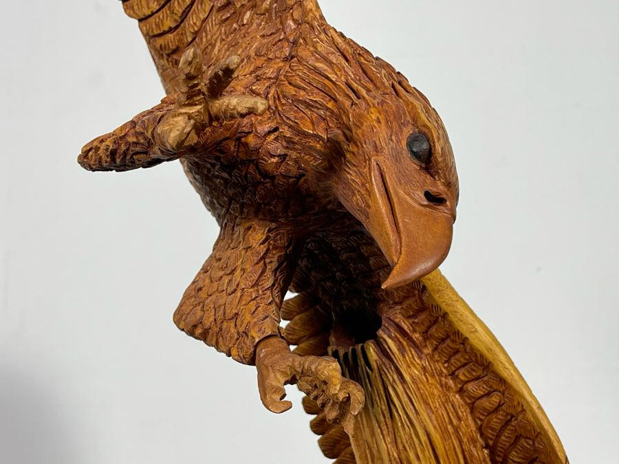 Original W. M. Churchill, Jr. 1994 Wooden Carved Sculpture Titled 'Raptor' (See Photos For Slight Chip On One Feather) 18W X 12D X 30H - Estimate $500-$1,000 [Photo 24]