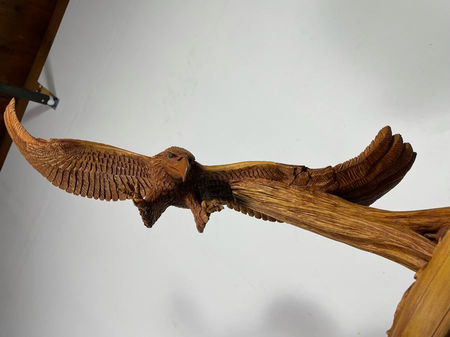 Original W. M. Churchill, Jr. 1994 Wooden Carved Sculpture Titled 'Raptor' (See Photos For Slight Chip On One Feather) 18W X 12D X 30H - Estimate $500-$1,000 [Photo 27]