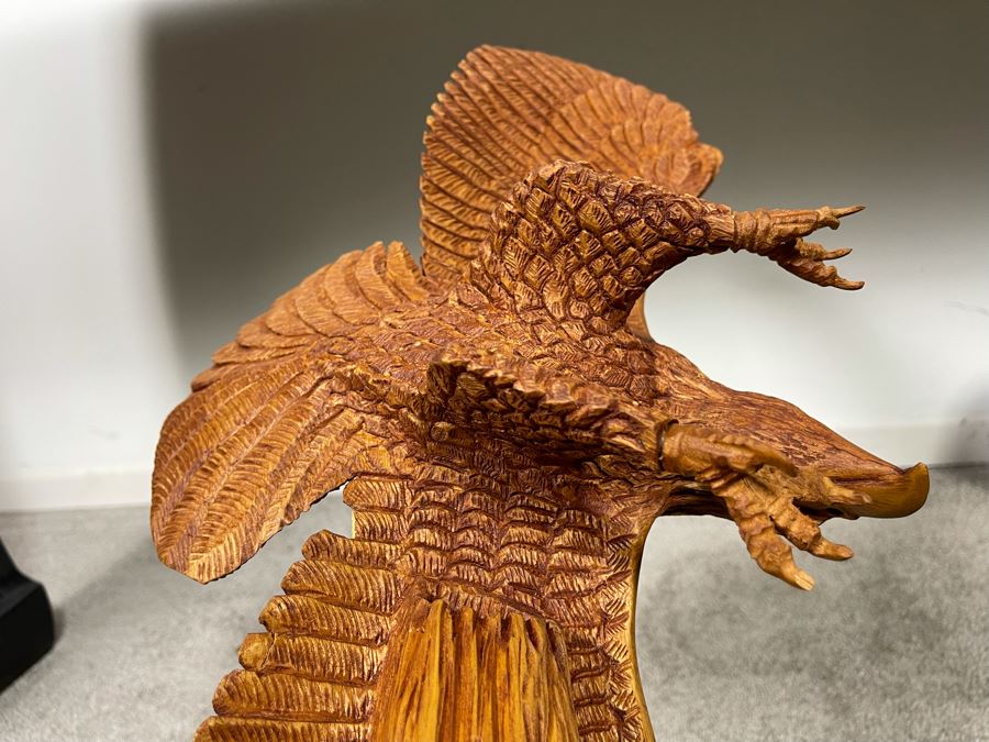 Original W. M. Churchill, Jr. 1994 Wooden Carved Sculpture Titled 'Raptor' (See Photos For Slight Chip On One Feather) 18W X 12D X 30H - Estimate $500-$1,000 [Photo 17]