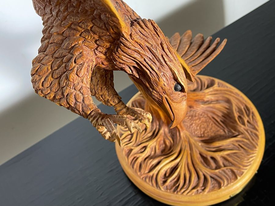 Original W. M. Churchill, Jr. 1994 Wooden Carved Sculpture Titled 'Raptor' (See Photos For Slight Chip On One Feather) 18W X 12D X 30H - Estimate $500-$1,000 [Photo 12]
