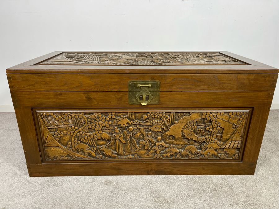 Asian Relief Carved Chest 40W X 20D X 19H [Photo 2]