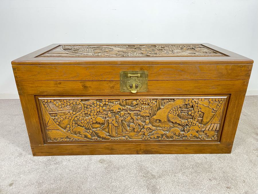 Asian Relief Carved Chest 40W X 20D X 19H