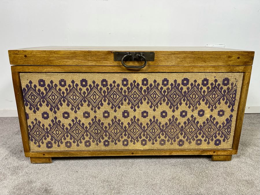 Wooden Trunk With Burlap Fabric Design Made In India For Pier1 Imports 33W X 16D X 18H