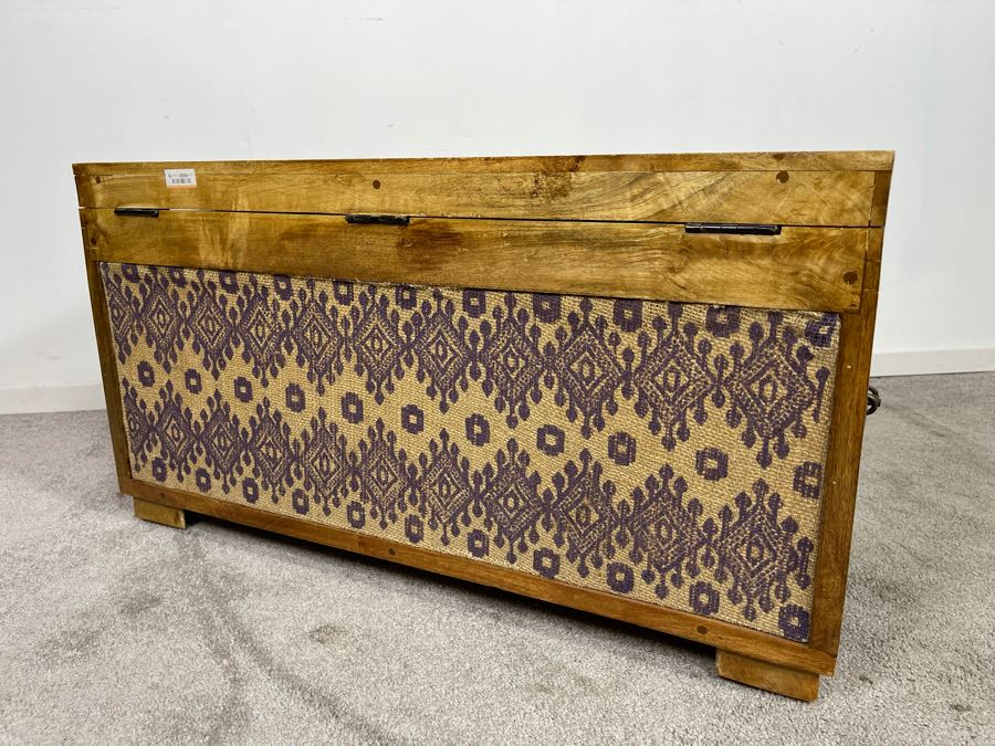 Wooden Trunk With Burlap Fabric Design Made In India For Pier1 Imports 33W X 16D X 18H [Photo 7]