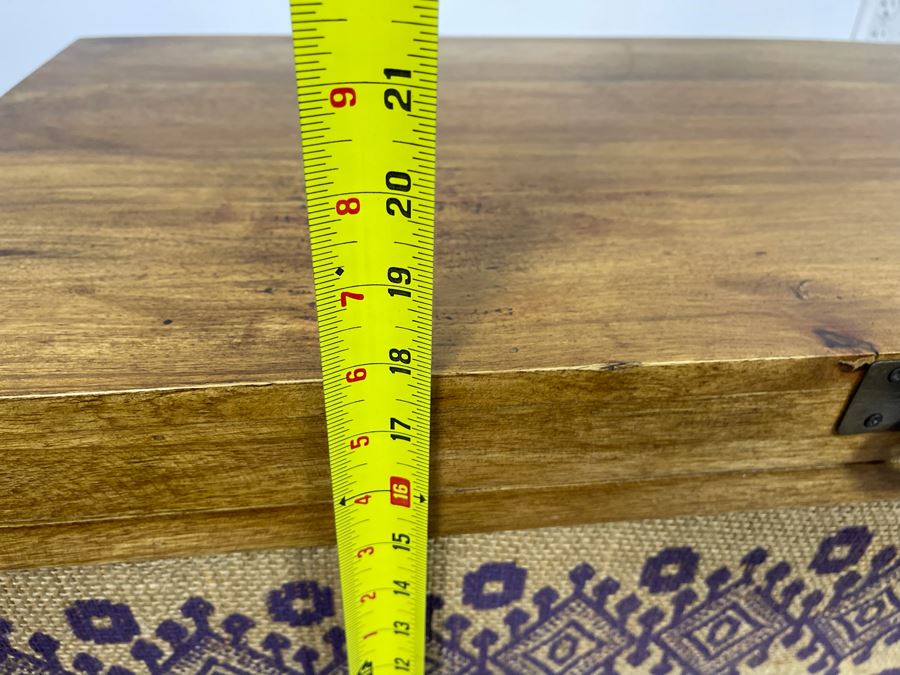 Wooden Trunk With Burlap Fabric Design Made In India For Pier1 Imports 33W X 16D X 18H [Photo 14]