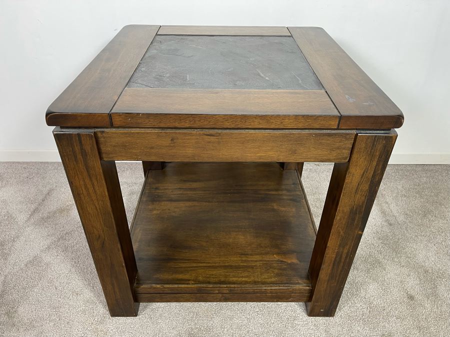 Wooden Side Table With Slate Top 22W X 22H [Photo 1]