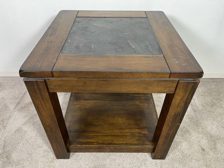 Wooden Side Table With Slate Top 22W X 22H [Photo 2]