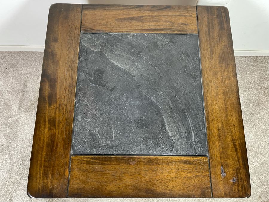 Wooden Side Table With Slate Top 22W X 22H [Photo 4]