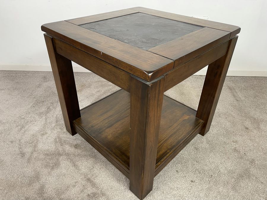 Wooden Side Table With Slate Top 22W X 22H [Photo 6]