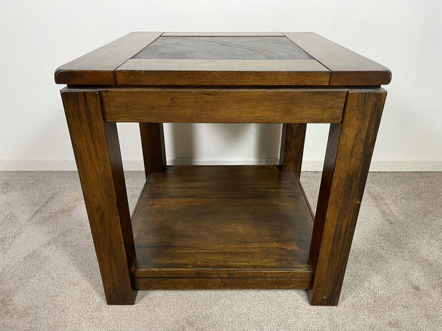 Wooden Side Table With Slate Top 22W X 22H [Photo 3]