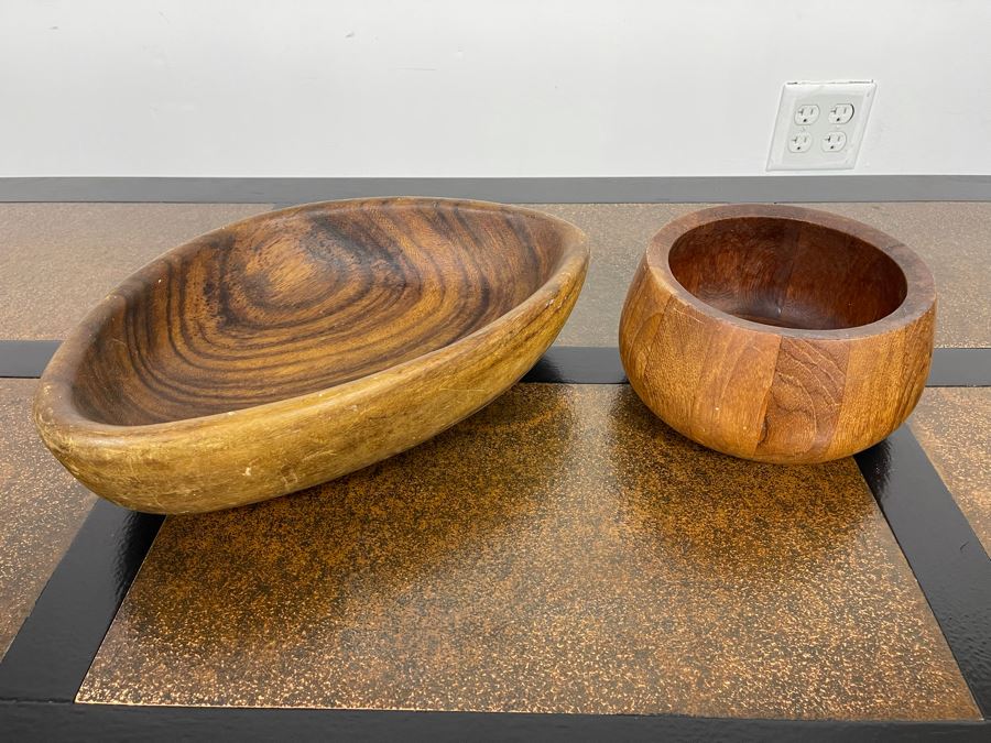Pair Of Wooden Bowls 16W And 8.5W (Bowl On Right Is Dansk Designs Denmark) [Photo 2]