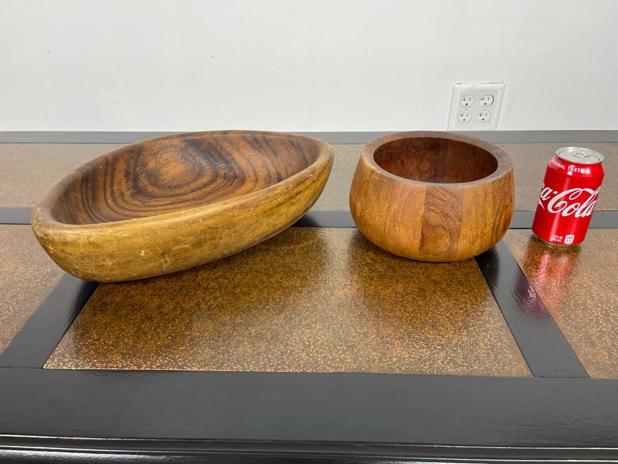 Pair Of Wooden Bowls 16W And 8.5W (Bowl On Right Is Dansk Designs Denmark) [Photo 1]