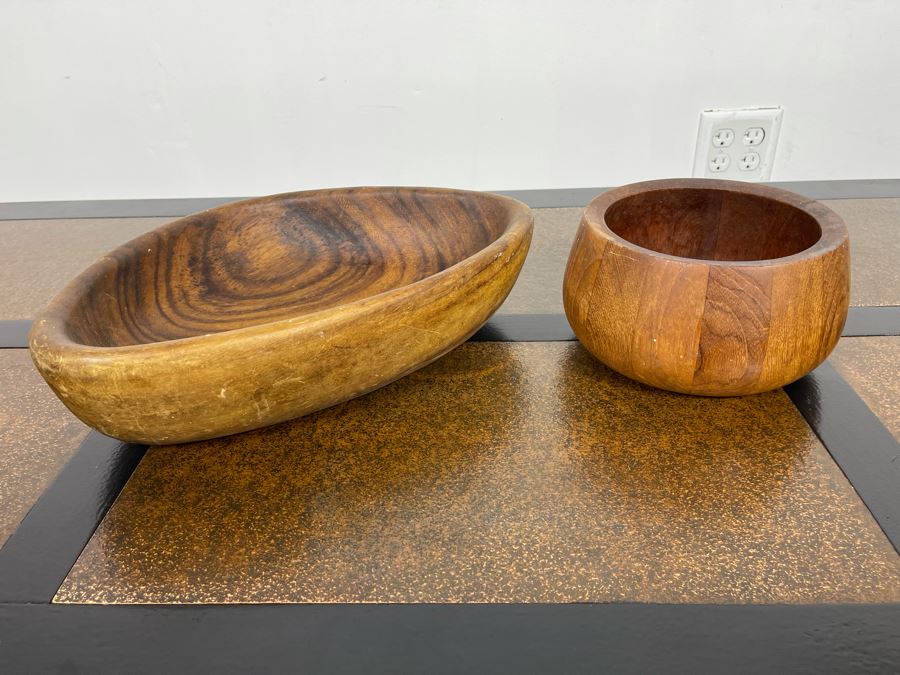 Pair Of Wooden Bowls 16W And 8.5W (Bowl On Right Is Dansk Designs Denmark) [Photo 4]