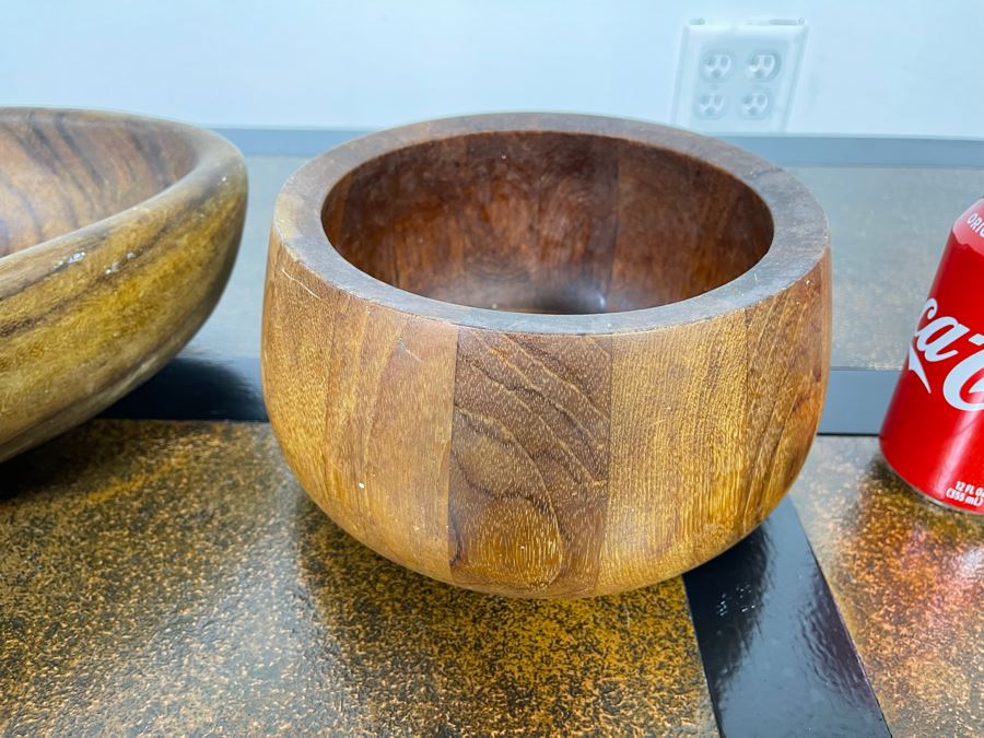 Pair Of Wooden Bowls 16W And 8.5W (Bowl On Right Is Dansk Designs Denmark) [Photo 5]