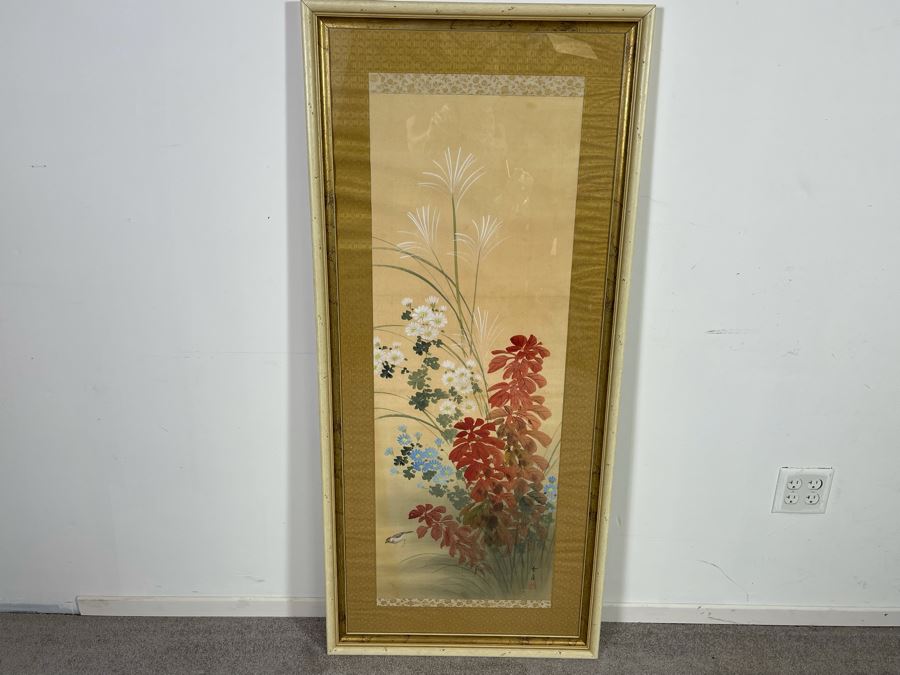Original Framed Signed Chinese Silk Scroll Painting 44 X 16 Painted Area [Photo 4]