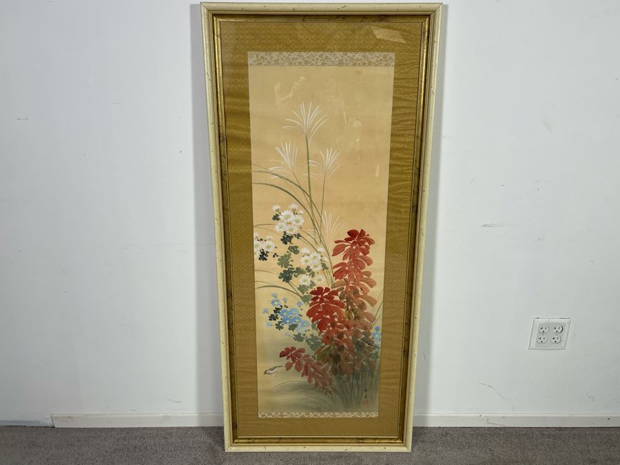 Original Framed Signed Chinese Silk Scroll Painting 44 X 16 Painted Area [Photo 2]