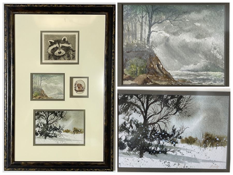 Nicely Framed Collection Of Various Nature Artwork Including Two Original Watercolor Paintings 16W X 24H [Photo 1]