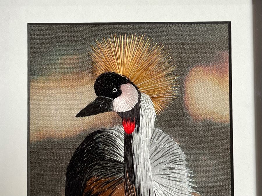 Original Signed Eric & Karen Shi Crowned Crane Bird In Silk Thread Framed Artwork 13 X 17 [Photo 3]
