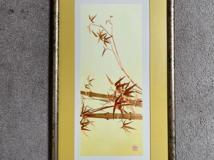 Original Signed Bamboo Collage Framed Artwork 7 X 17
