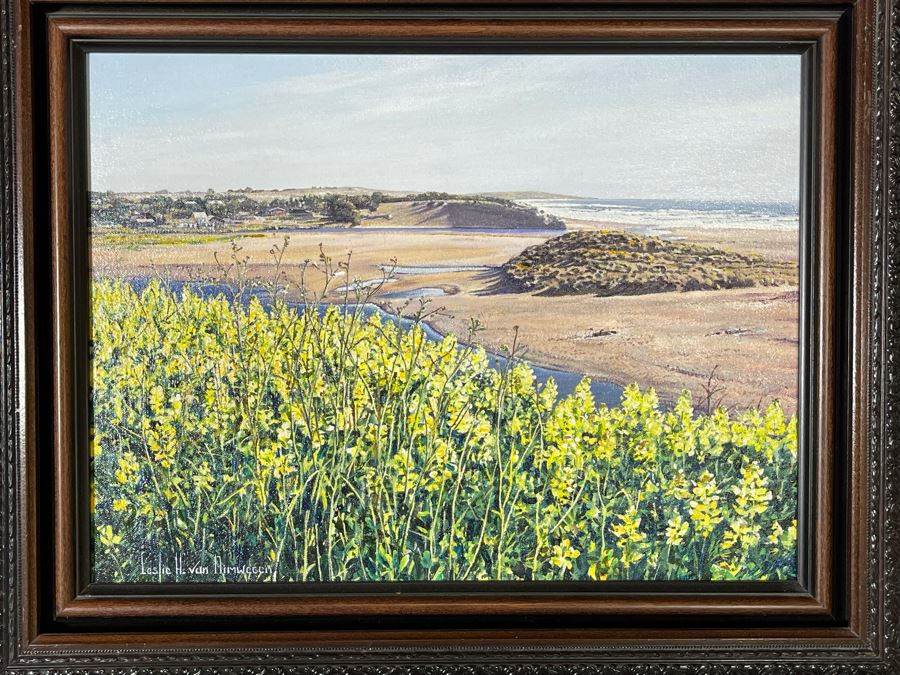 Original Signed Leslie H. Van Nimwegen Framed Painting Titled 'Russian River Outlet' 16 X 12 Retailed $1080