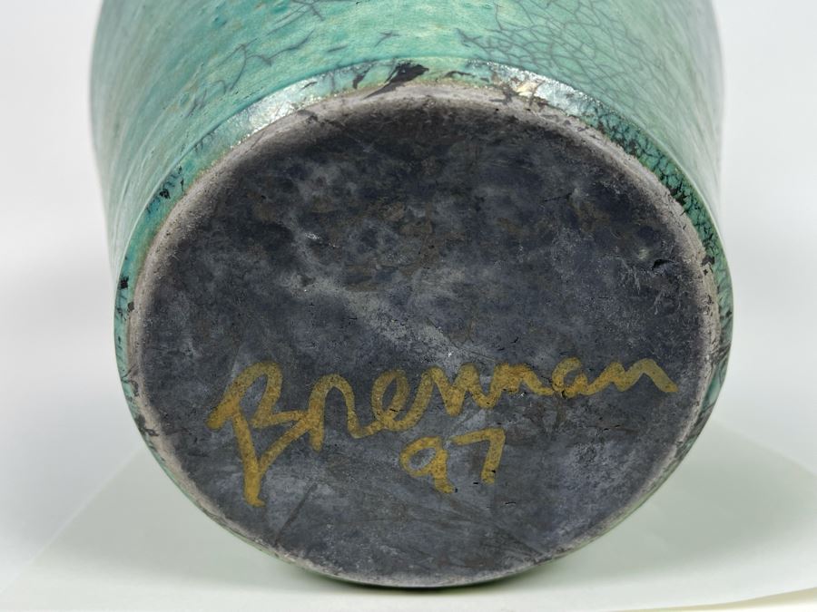 Large Mike Brennan Asian Inspired Studio Pottery Vase Urn With Lid And Stand From 1997 Sawdust Art Festival In Laguna Beach 10W X 13H Retailed $300 [Photo 12]